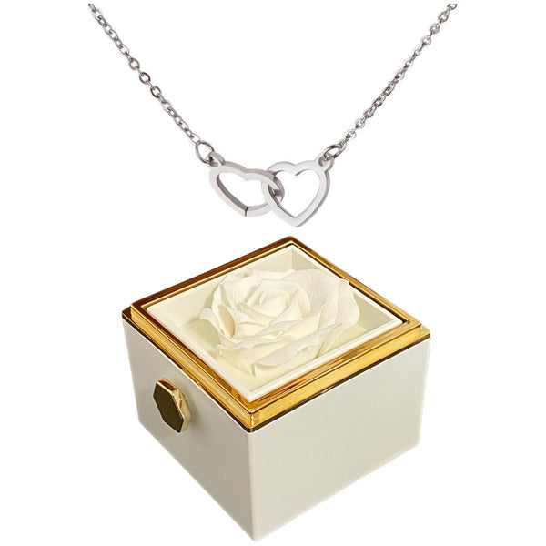 Eternally Preserved Rotating Rose Box - W/ Engraved Heart Necklace